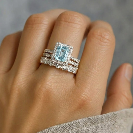 Vintage-Ring-Set aus Silber mit türkisfarbenem Glas