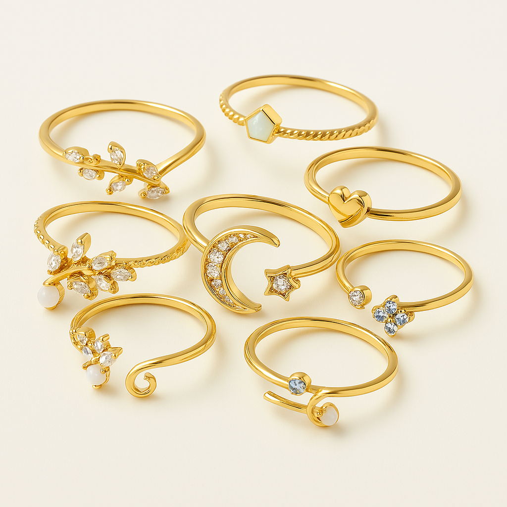 10-teiliges Boho-Ring-Set in Silber- und Goldoptik