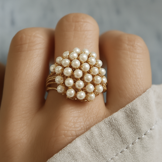 Ring mit eingearbeiteten Perlen