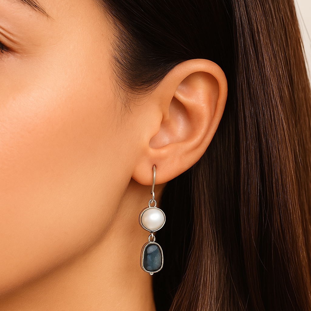 Vintage-Ohrringe mit blauem Naturstein