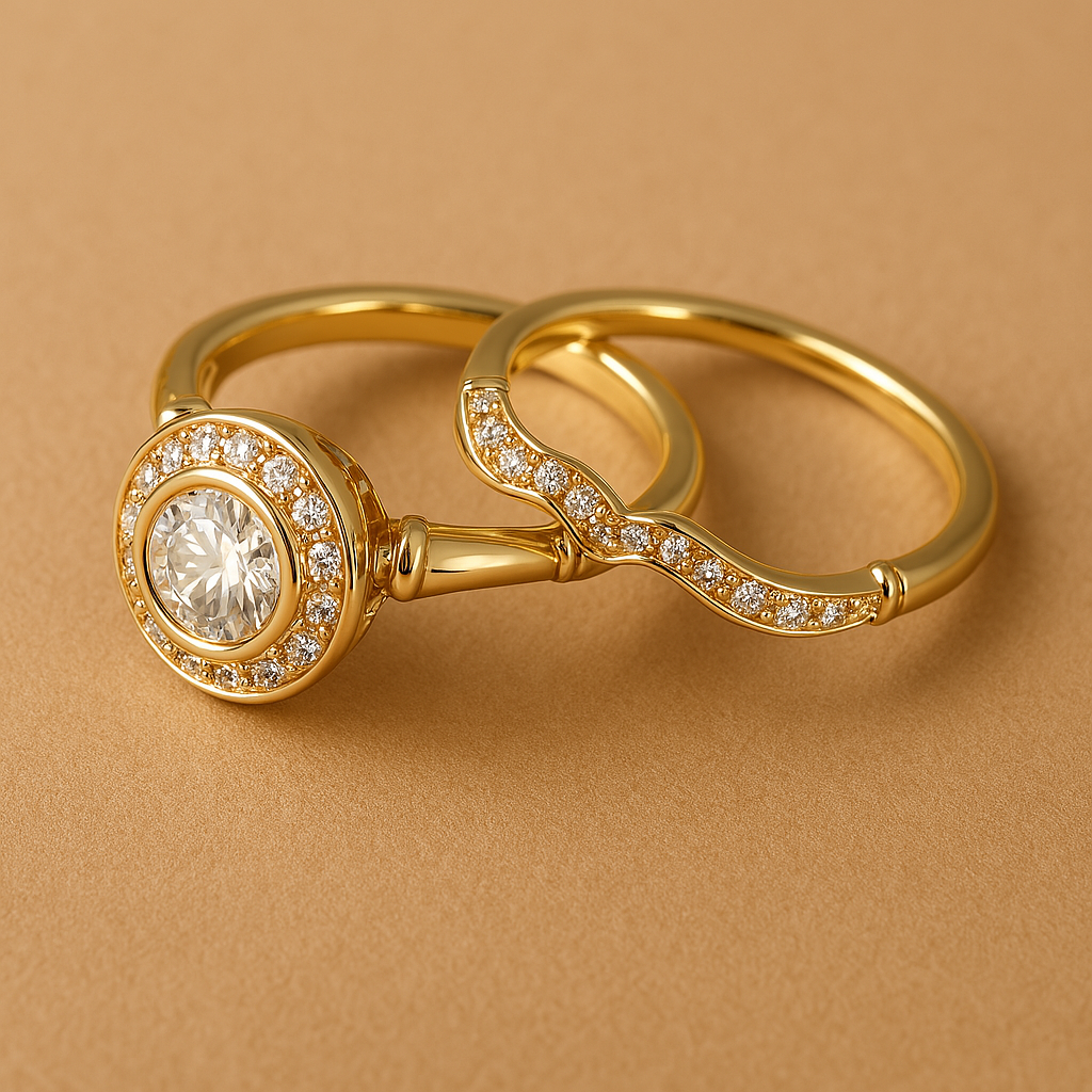 Vintage-Ring-Set in Gold mit Zirkonia