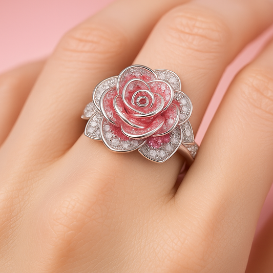 Exotischer Silberring mit rosa Blüte