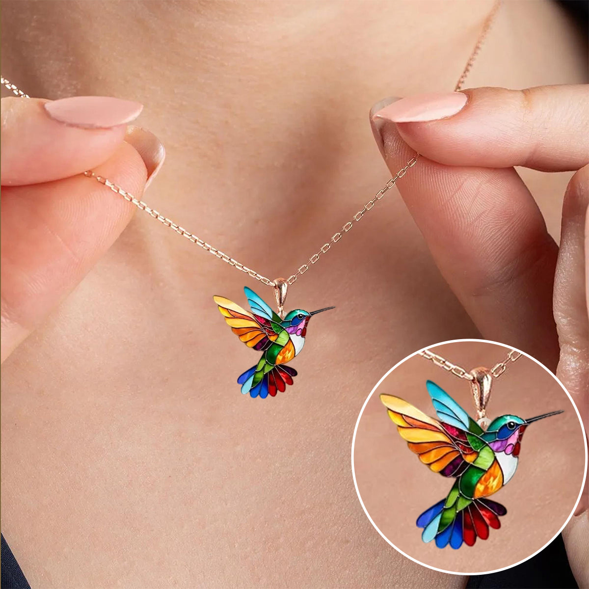 Wunderschöne Kolibri-Halskette mit gratis Ohrringen