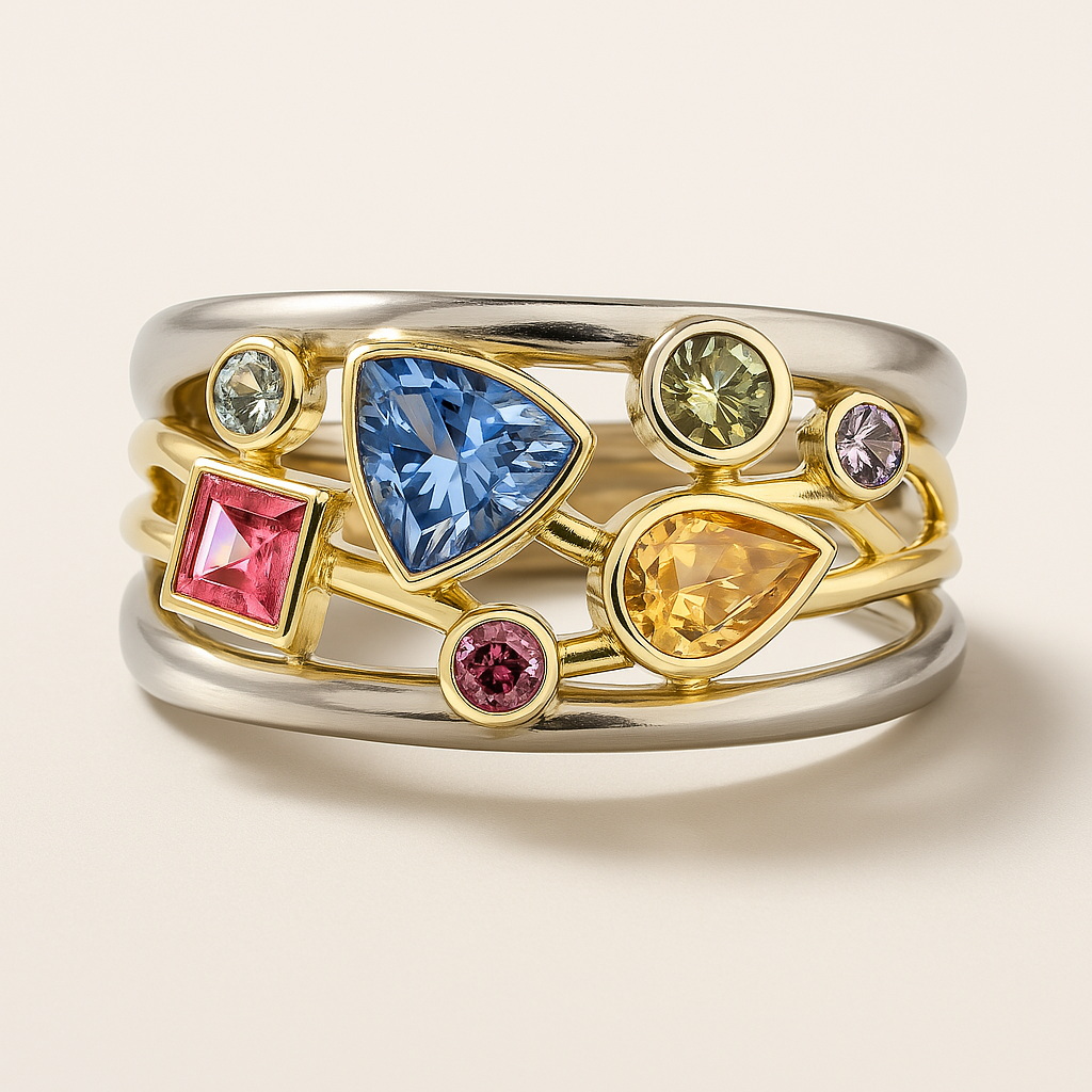 Vintage-Ring mit bunten Zirkonia-Steinen