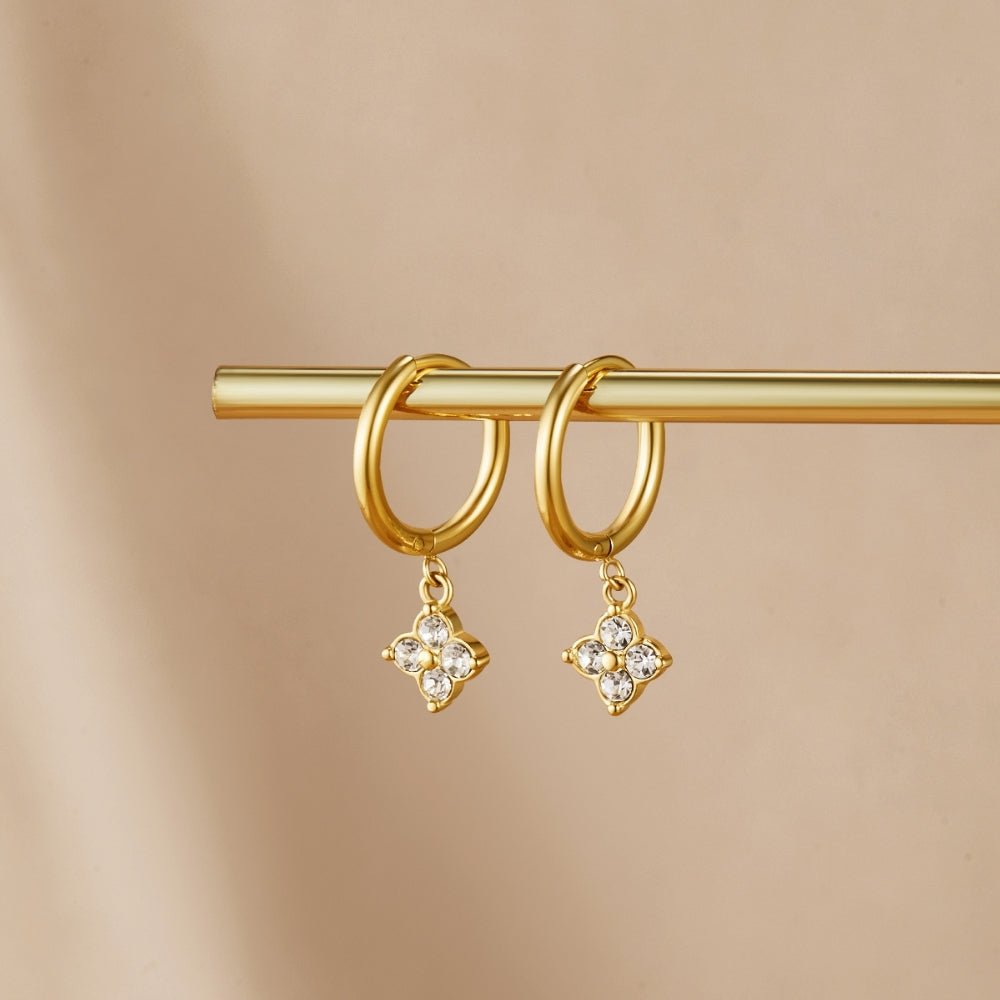 Aros Colgantes de Trébol de Cuatro Hojas con Cristal