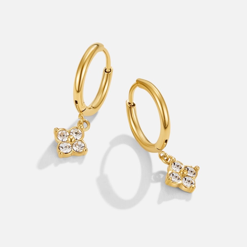 Aros Colgantes de Trébol de Cuatro Hojas con Cristal
