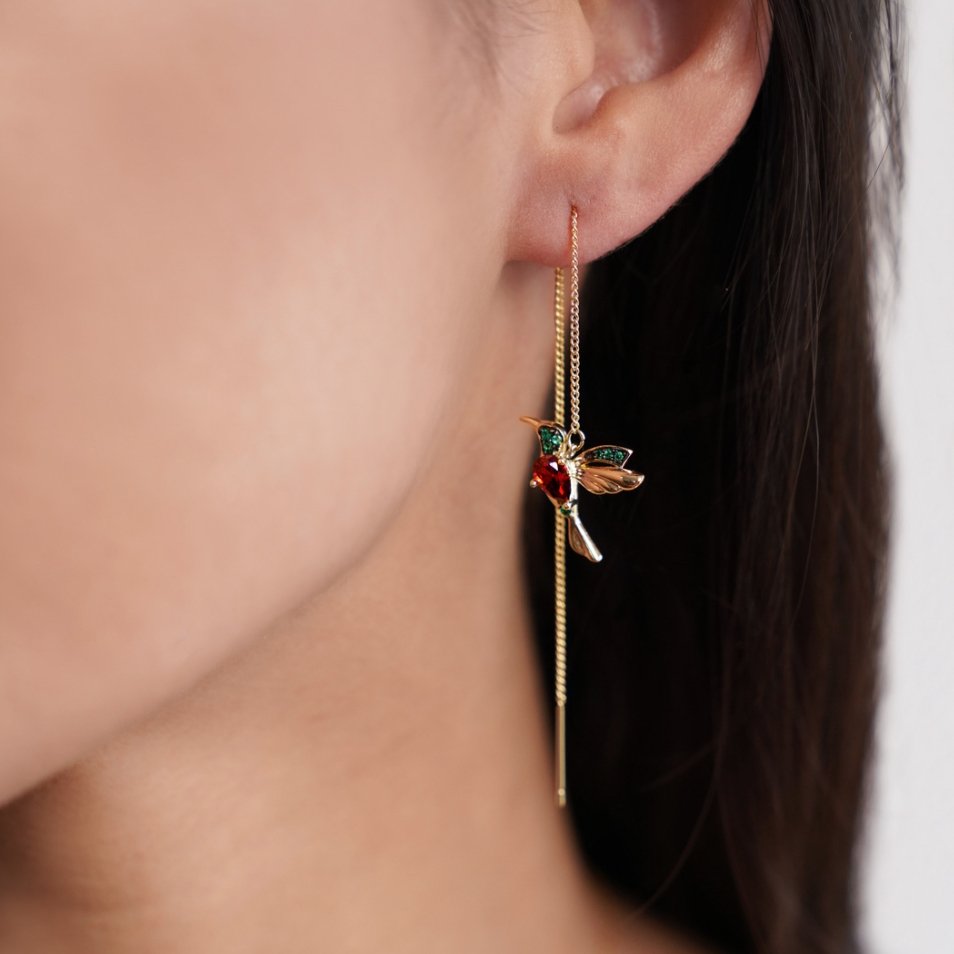 Aros con Borla y Colibrí de Cristal