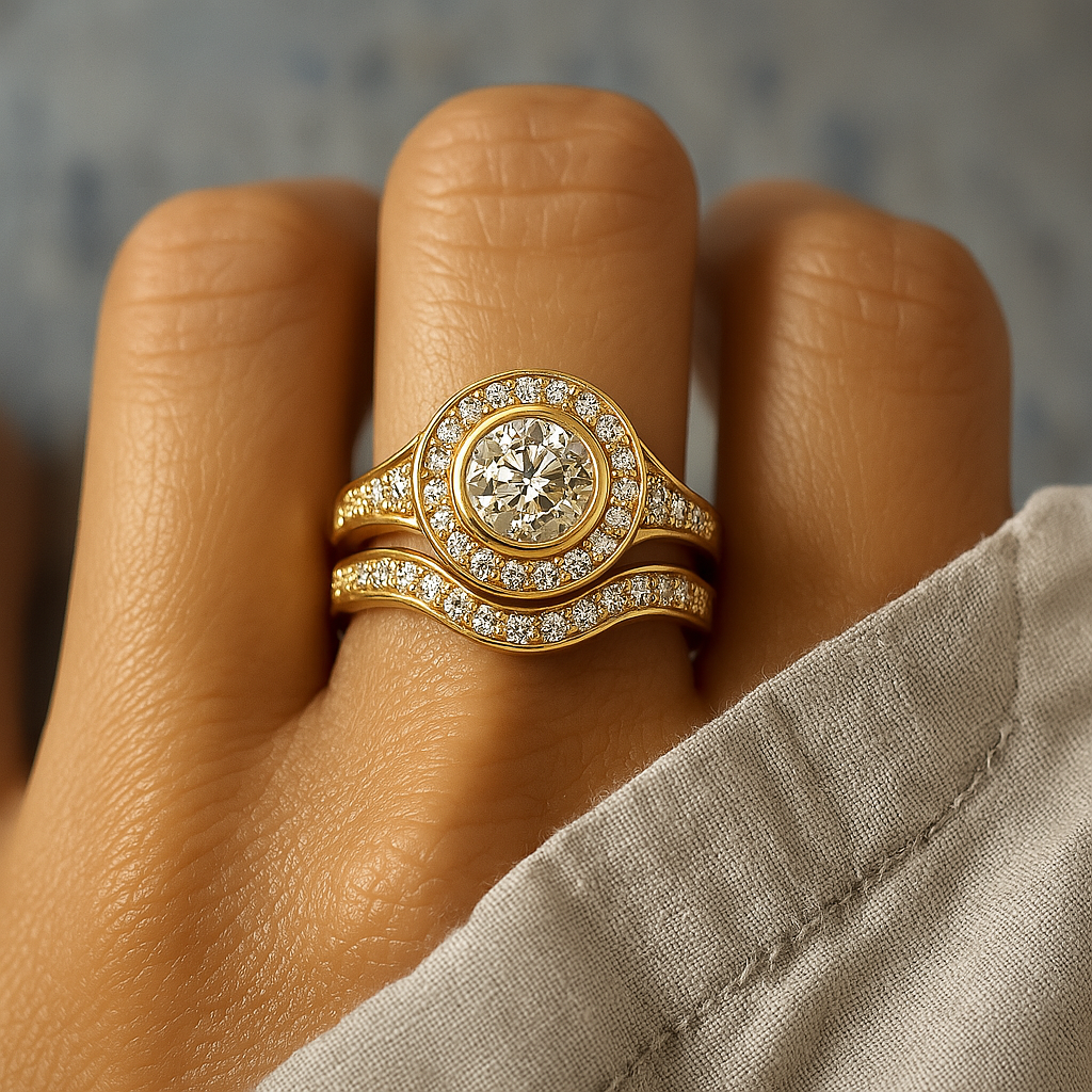 Vintage-Ring-Set in Gold mit Zirkonia
