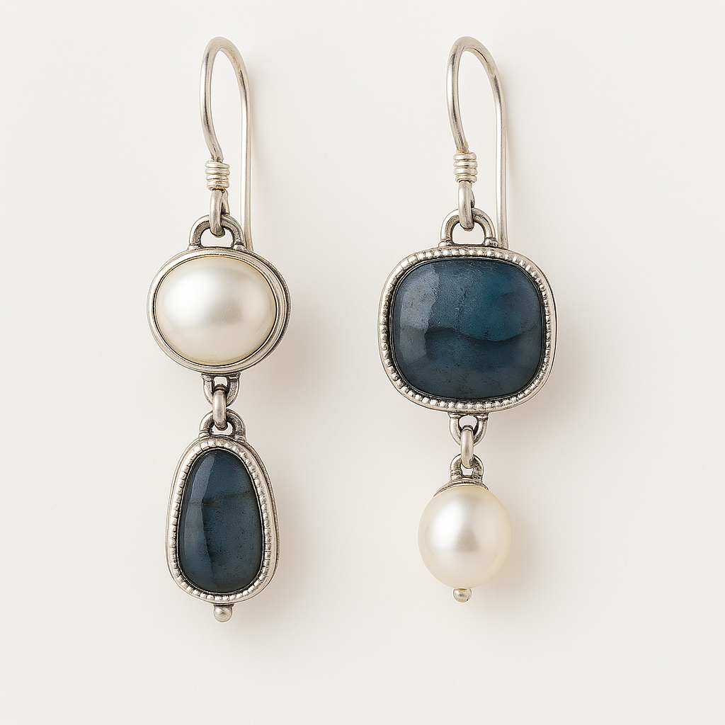Vintage-Ohrringe mit blauem Naturstein