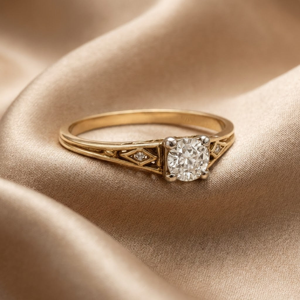 Vintage-Ring aus feinem Gold mit Zirkonia