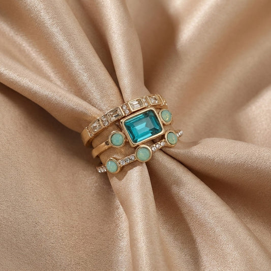 Vintage-Ring-Set mit blauem Kristall