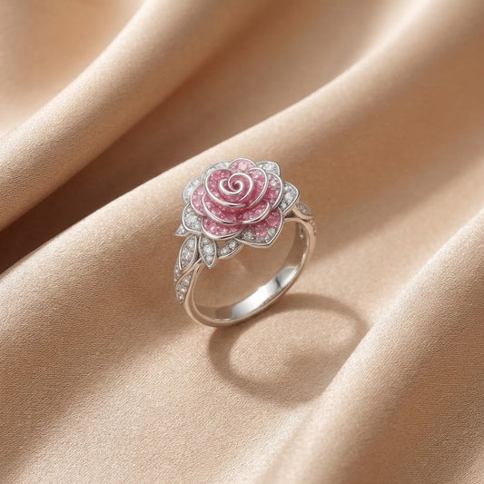 Exotischer Silberring mit rosa Blüte
