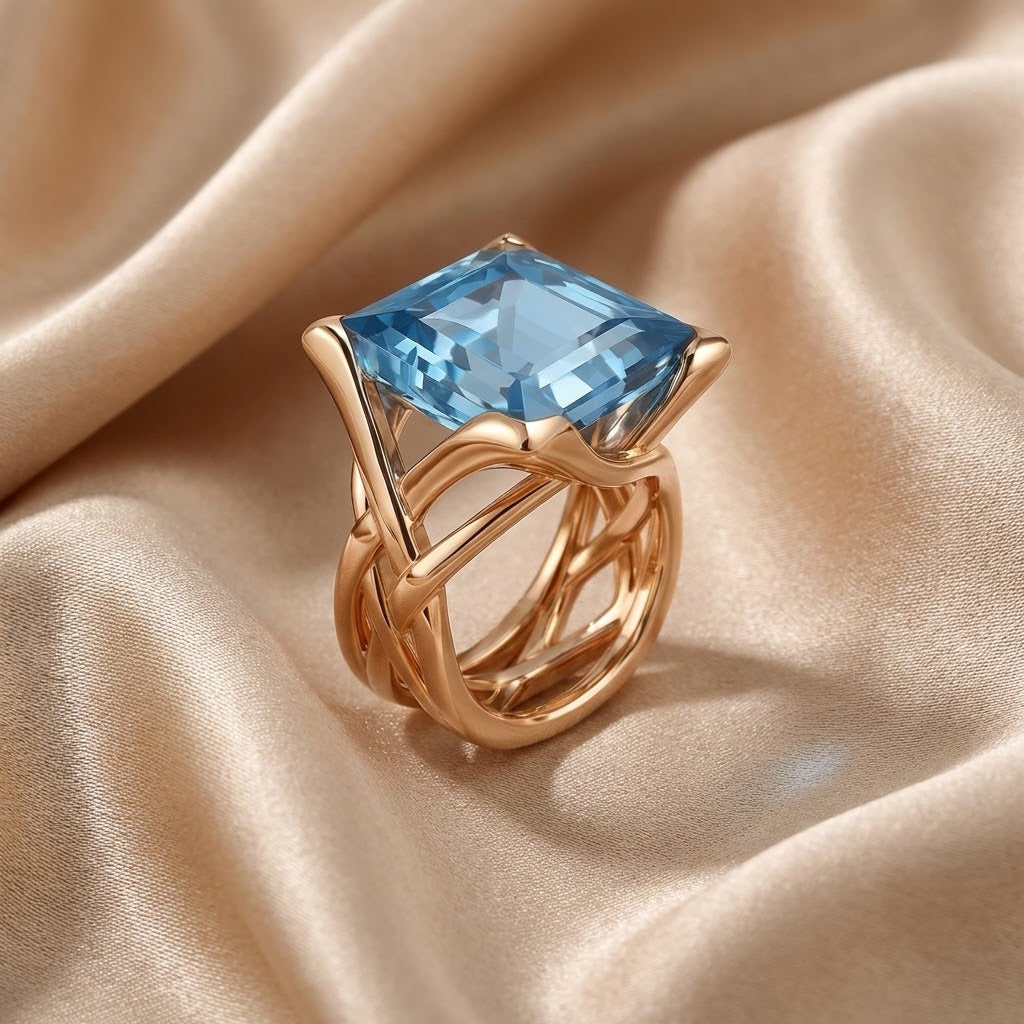 Vintage Rose Gold Blue Zirconia Ring