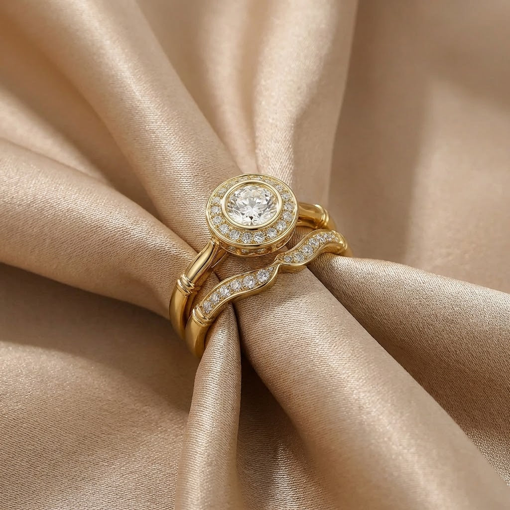 Vintage-Ring-Set in Gold mit Zirkonia