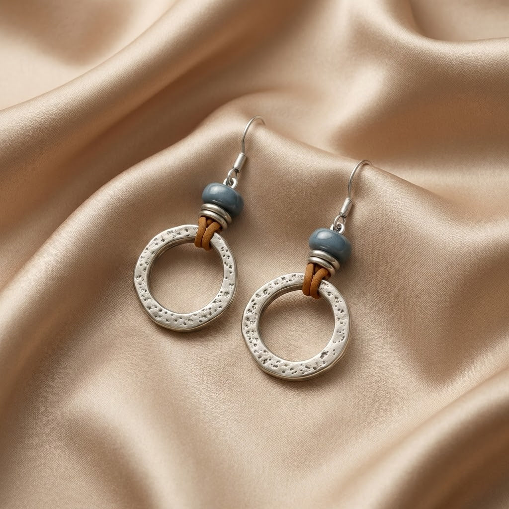 Vintage Boho-Ohrringe mit silbernem Kreis