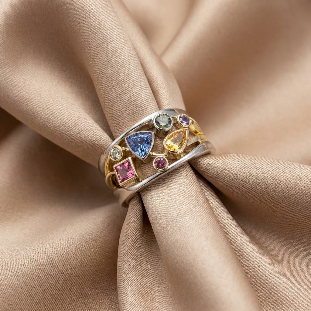 Vintage-Ring mit bunten Zirkonia-Steinen