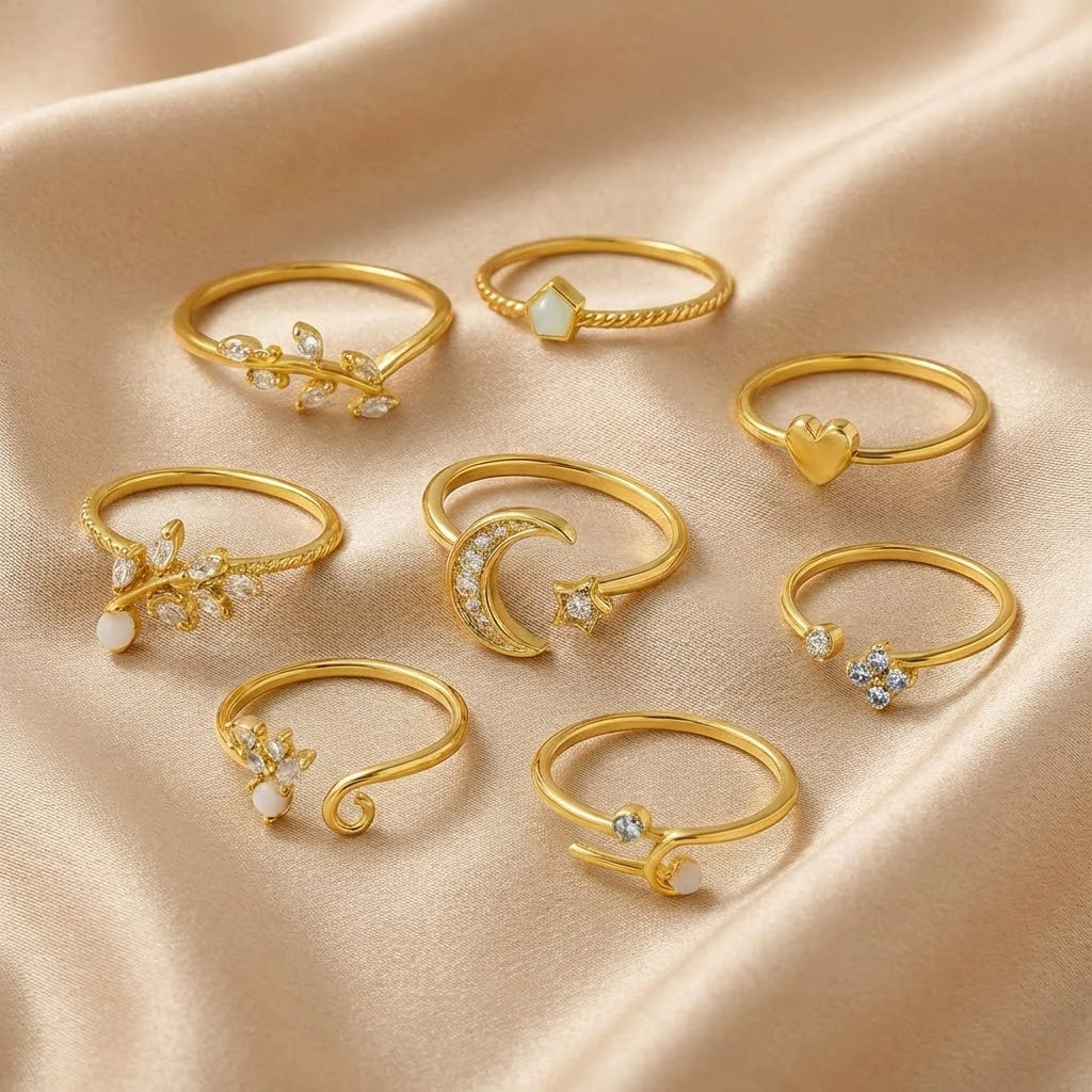 10-teiliges Boho-Ring-Set in Silber- und Goldoptik
