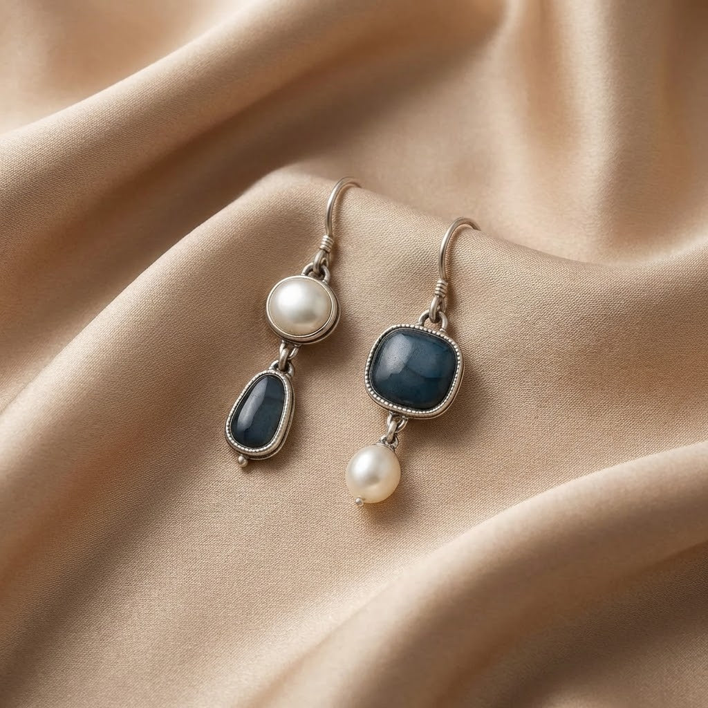 Vintage-Ohrringe mit blauem Naturstein