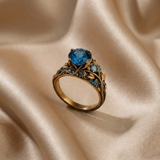 Exotische Blüete-Ring mit blauem Kristall