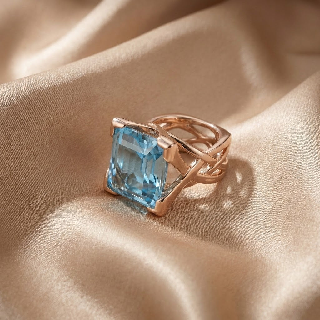 Vintage Rose Gold Blue Zirconia Ring