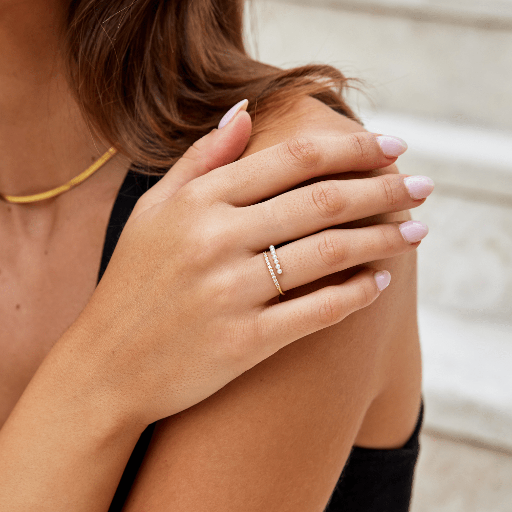 Anillo con Perla y Cristal